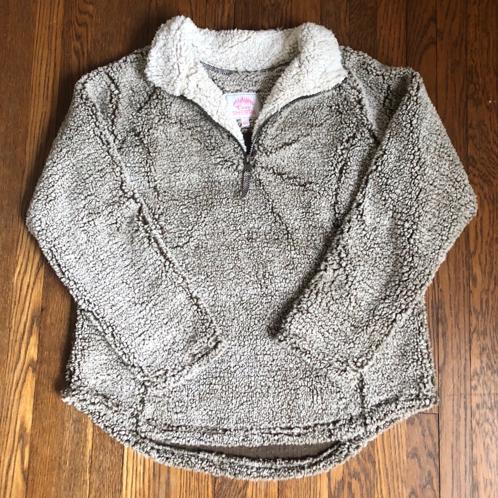 Cozy Sherpa Brown cream fleece pullover sweater XL